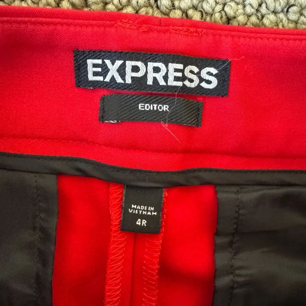 Express Red Editor Studio Stretch Twill Mid Rise Workwear Trousers US Womens 4R - Picture 6 of 8